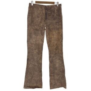 Bebe Vintage Y2K Genuine Suede Leather Flare Pants Brown Tie Front Waist Size 10